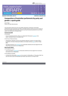 Composition of Australian Parliaments by Party and Gender: a Quick Guide