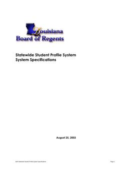 Statewide Student Profile System System Specifications