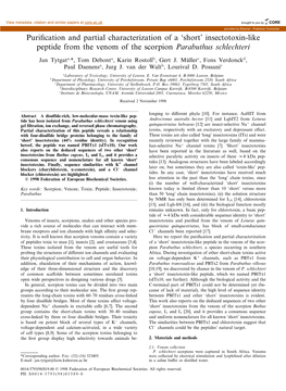 Short' Insectotoxin-Like Peptide from the Venom of the Scorpion Parabuthus Schlechteri