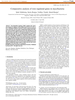 Comparative Analysis of Iron Regulated Genes in Mycobacteria