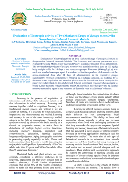 Evaluation of Nootropic Activity of Two Marketed Drugs of Bacopa