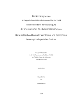 Die Nachkriegswirren Im Bayerischen Volksschulwesen 1945