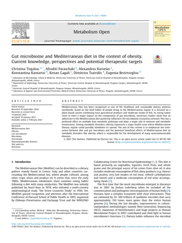 Gut Microbiome and Mediterranean Diet in the Context of Obesity