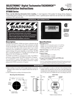 Installation Instructions ¨ DT9800 Series Please Read the Following Information Before Installing