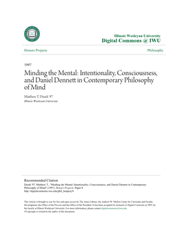 Intentionality, Consciousness, and Daniel Dennett in Contemporary Philosophy of Mind