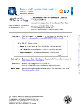 Alloimmunity and Tolerance in Corneal Transplantation Afsaneh Amouzegar, Sunil K