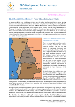 Recent Conflict in Karen State