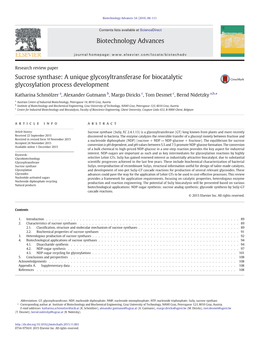 Sucrose Synthase: a Unique Glycosyltransferase for Biocatalytic Glycosylation Process Development