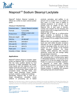 Niaproof ® Sodium Stearoyl Lactylate