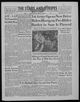 1St Army Opens New Drive Below Hurtgen; Pre-Hitler Border in Saar