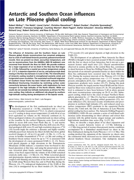 Antarctic and Southern Ocean Influences on Late Pliocene Global Cooling