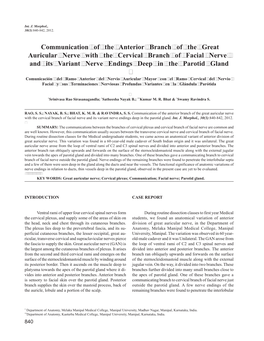 Communication of the Anterior Branch of the Great Auricular Nerve with the Cervical Branch of Facial Nerve and Its Variant Nerve Endings Deep in the Parotid Gland