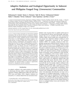 Adaptive Radiation and Ecological Opportunity in Sulawesi and Philippine Fanged Frog (Limnonectes) Communities