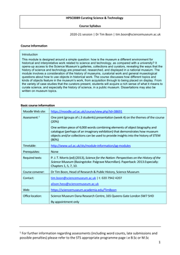 HPSC0089 Curating Science & Technology Course Syllabus