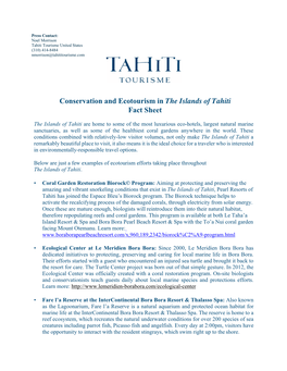 Conservation and Ecotourism in the Islands of Tahiti Fact Sheet