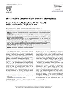 Subscapularis Lengthening in Shoulder Arthroplasty