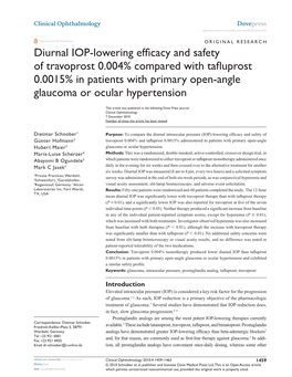 Diurnal IOP-Lowering Efficacy and Safety of Travoprost 0.004% Compared with Tafluprost 0.0015% in Patients with Primary Open-Angle Glaucoma Or Ocular Hypertension