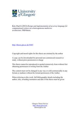 Keir, Paul G (2012) Design and Implementation of an Array Language for Computational Science on a Heterogeneous Multicore Architecture