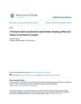 In Parisian Salons and Boston's Back Streets: Reading Jefferson's 