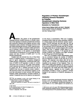 By Pulsatile Gonadotropin-Releasing Hormone Injections in Male Rats Modulation by Testosterone Alfredo Garcia, Melissa Schiff, and John C