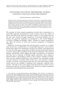 ATTITUDES to ETHNIC MINORITIES, ETHNIC CONTEXT and LOCATION DECISIONSÃ Christian Dustmann and Ian Preston