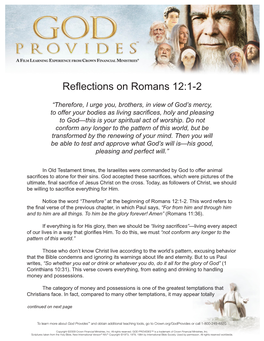 Reflections on Romans 12:1-2