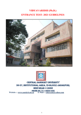 (Ph.D.) Entrance Test (VVET-2021) for Th Minimum Three Years Vidyavaridhi (Ph.D.) Programme on 08 August, 2021 (Time- 02.00 P.M