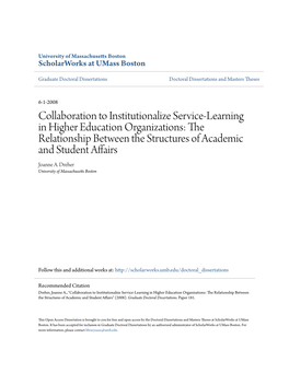 Collaboration to Institutionalize Service-Learning in Higher Education Organizations: the Relationship Between the Structures of Academic and Student Affairs Joanne A