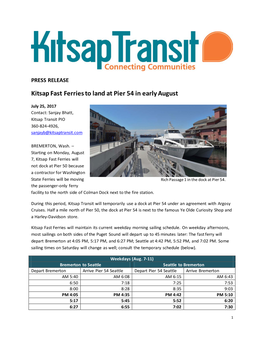 Kitsap Fast Ferries to Land at Pier 54 in Early August