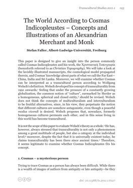 The World According to Cosmas Indicopleustes – Concepts and Illustrations of an Alexandrian Merchant and Monk