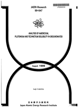 Analysis of Americium, Plutonium and Technetium Solubility in Groundwater