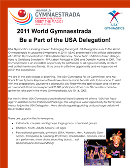 2011 World Gymnaestrada Be a Part of the USA Delegation!