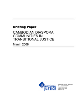 CAMBODIAN DIASPORA COMMUNITIES in TRANSITIONAL JUSTICE March 2008