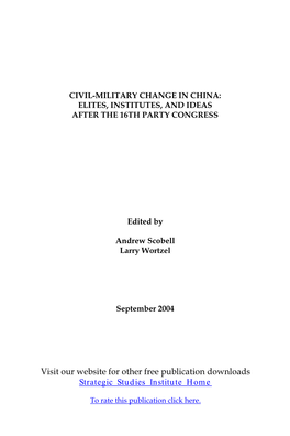 Civil-Military Change in China: Elites, Institutes, and Ideas After the 16Th Party Congress
