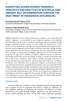 Disrupting Assimilationist Research Principles and Practices in Australia and Sweden: Self-Determination Through the Enactment of Indigenous Diplomacies