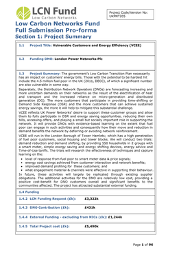 Low Carbon Networks Fund Full Submission Pro-Forma Section 1: Project Summary