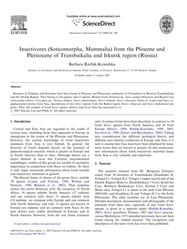 Soricomorpha, Mammalia) from the Pliocene and Pleistocene of Transbaikalia and Irkutsk Region (Russia)