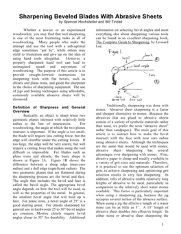 Sharpening Beveled Blades with Abrasive Sheets by Spencer Hochstetler and Bill Tindall