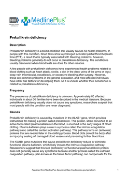 Prekallikrein Deficiency