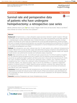 Survival Rate and Perioperative Data of Patients Who Have