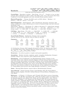 3 • 2H2O to Roscherite Ca(Mn2+,Fe2+)3Be2(PO4)
