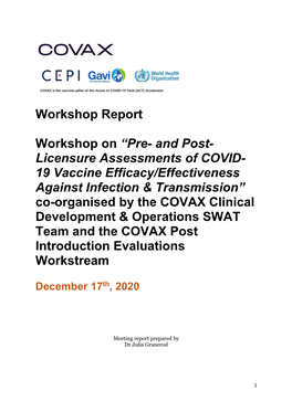 Pre- and Post- Licensure Assessments of COVID- 19 Vaccine Efficacy/Effectiveness Against Infectio