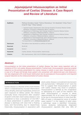 Jejunojejunal Intussusception As Initial Presentation of Coeliac Disease: a Case Report and Review of Literature