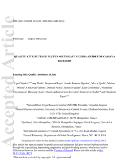 Quality Attributes of Fufu in South‐East Nigeria: Guide for Cassava Breeders