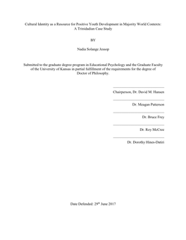 Cultural Identity As a Resource for Positive Youth Development in Majority World Contexts: a Trinidadian Case Study