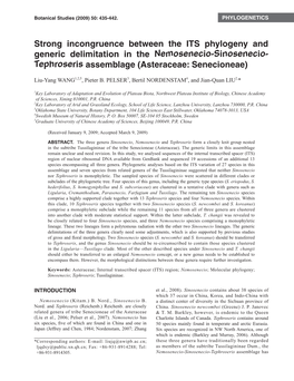 Strong Incongruence Between the ITS Phylogeny and Generic Delimitation in the Nemosenecio-Sinosenecio- Tephroseris Assemblage (Asteraceae: Senecioneae)