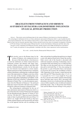 Bracelets from Viminacium and Sirmium As Evidence of Palmyra Goldsmithery Influences on Local Jewelry Production