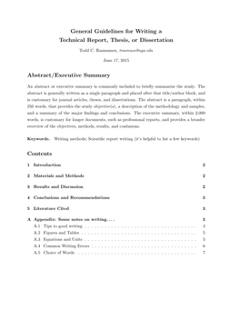 General Guidelines for Writing a Technical Report, Thesis, Or Dissertation