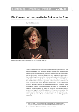 Einstellung, Perspektive, Position ZDOK.19 Die Kinamo Und Der Poetische Dokumentarfilm