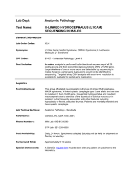 X-Linked Hydrocephalus (L1cam) Sequencing in Males